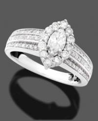 Rows of sparkling round-cut diamonds (5/8 ct. t.w.) lead to a brilliant marquise finish on this 14k white gold engagement ring. Rows of sparkling round-cut diamonds (5/8 ct. t.w.) lead to a brilliant marquise finish on this 14k white gold engagement ring.