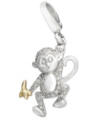 Go bananas every time you wear this adorable monkey. Charm features a swinging diamond dusted monkey holding a gold banana. Charm crafted in 14k gold and sterling silver. Lobster claw clasp. Approximate drop: 1-1/3 inches.