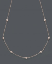 Let your neckline sparkle with this chic necklace from Trio by Effy Collection. Seven stations of round-cut, bezel-set diamonds (1/5 ct. t.w.) are highlighted by a trendy, 14k rose gold setting. Approximate length: 16 inches + 2-inch extender. Let your neckline sparkle with this chic necklace from Trio by Effy Collection. Seven stations of round-cut, bezel-set diamonds (1/5 ct. t.w.) are highlighted by a trendy, 14k rose gold setting. Approximate length: 16 inches + 2-inch extender.