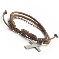 Brown Leather Hellboy Style Metal Cross Leather Bracelet Brown Leather Hellboy Style Metal Cross Leather Bracelet