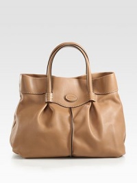A well-crafted, supple leather style with contrast edges and feminine pleated details.Double top handles, 6 dropMagnetic snap closureOne inside zip pocketTwo inside open pocketsSatin lining12W X 11H X 5DImported A well-crafted, supple leather style with contrast edges and feminine pleated details.Double top handles, 6 dropMagnetic snap closureOne inside zip pocketTwo inside open pocketsSatin lining12W X 11H X 5DImported