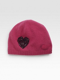 A cozy knit topper featuring a jeweled appliqué heart.Wool/Rayon/Nylon/CashmereOne size fits mostDry cleanImported