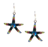 Firefly Sterling Silver Plated Starfish Mosaic Swarovski Crystal and Czech Bead Dangle Earrings in Multicolor