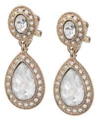 Double down on elegance in Carolee's pave stone double drop earrings. Showcasing sparkling glass stones, they're made in gold tone mixed metal. Approximate drop: 1-1/4 inches. Double down on elegance in Carolee's pave stone double drop earrings. Showcasing sparkling glass stones, they're made in gold tone mixed metal. Approximate drop: 1-1/4 inches.