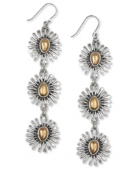 Pluck some fresh flowers this season. This chic earring style from Lucky Brand highlights a triple-drop silhouette with golden tones. Crafted in silver tone mixed metal. Approximate drop: 3-1/8 inches. Pluck some fresh flowers this season. This chic earring style from Lucky Brand highlights a triple-drop silhouette with golden tones. Crafted in silver tone mixed metal. Approximate drop: 3-1/8 inches.
