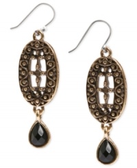 Openwork earrings from Lucky Brand get an extra touch of style. Crafted from gold-tone mixed metal, the pair features a black glass stone, putting the accent on fashion. Approximate drop: 1-7/8 inches. Openwork earrings from Lucky Brand get an extra touch of style. Crafted from gold-tone mixed metal, the pair features a black glass stone, putting the accent on fashion. Approximate drop: 1-7/8 inches.