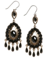 Understated elegance. This pair of chandelier earrings from Lucky Brand is crafted from gold-tone mixed metal with glass and simulated accents to add a touch of sophistication. Approximate drop: 3 inches. Understated elegance. This pair of chandelier earrings from Lucky Brand is crafted from gold-tone mixed metal with glass and simulated accents to add a touch of sophistication. Approximate drop: 3 inches.