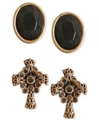 Style will cross your path with this set of earrings from Lucky Brand. Crafted from gold-tone mixed metal as well as semi-precious dyed jade, these pairs are a fashion fit for any occasion. Items come packaged in a signature Lucky Brand Box. Approximate drop: 1/2 inch. Style will cross your path with this set of earrings from Lucky Brand. Crafted from gold-tone mixed metal as well as semi-precious dyed jade, these pairs are a fashion fit for any occasion. Items come packaged in a signature Lucky Brand Box. Approximate drop: 1/2 inch.