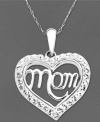 Looking for the perfect Mother's Day gift? This sparkling heart-shaped pendant by Kaleidoscope features the word Mom in sterling silver, crystal and Swarovski elements. Approximate length: 18 inches. Approximate drop: 1-1/4 inches.