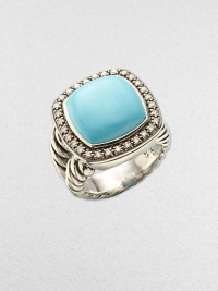 From the Moonlight Ice Collection. A beautiful turquoise center stone surrounded by dazzling diamonds sits atop a cable ring. Diamonds, .45 tcw Turquoise Blackened sterling silver Width, about ½ Imported From the Moonlight Ice Collection. A beautiful turquoise center stone surrounded by dazzling diamonds sits atop a cable ring. Diamonds, .45 tcw Turquoise Blackened sterling silver Width, about ½ Imported
