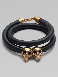 Two iconic, crystal accented skull beads on a luxurious, wrapped leather cord. Leather cordSilvertone brassCrystalsLength, about 14Lobster clasp closureMade in Italy Two iconic, crystal accented skull beads on a luxurious, wrapped leather cord. Leather cordSilvertone brassCrystalsLength, about 14Lobster clasp closureMade in Italy