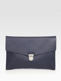 A streamlined case designed in textured saffiano leather with interior compartments and push lock closure.Flap, push lock closureInterior pocketsLeather14W x 10HMade in Italy A streamlined case designed in textured saffiano leather with interior compartments and push lock closure.Flap, push lock closureInterior pocketsLeather14W x 10HMade in Italy