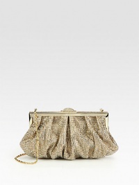 This compact design covered in crystallized beads will upgrade any look, finished with a versatile chain strap. Removable chain shoulder strap, 11 dropTop clasp closureOne inside open pocketSatin lining9¾W X 5H X 2½DImported This compact design covered in crystallized beads will upgrade any look, finished with a versatile chain strap. Removable chain shoulder strap, 11 dropTop clasp closureOne inside open pocketSatin lining9¾W X 5H X 2½DImported
