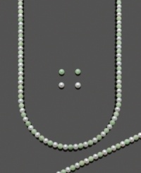 The perfect mix of pale-colored hues. Freshen your look in this subtle and stylish jewelry set featuring cultured freshwater pearls (6-7 mm) and round jade beads (6-7 mm) set in sterling silver. Set features a jade and pearl necklace and bracelet and two sets of stud earrings. Approximate necklace length: 18 inches. Approximate bracelet length: 7-1/2 inches. Approximate earring diameters: 1/4 mm. The perfect mix of pale-colored hues. Freshen your look in this subtle and stylish jewelry set featuring cultured freshwater pearls (6-7 mm) and round jade beads (6-7 mm) set in sterling silver. Set features a jade and pearl necklace and bracelet and two sets of stud earrings. Approximate necklace length: 18 inches. Approximate bracelet length: 7-1/2 inches. Approximate earring diameters: 1/4 mm.