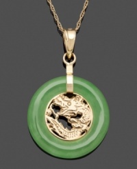 Inspired by elegant Asian influences, this beautiful circle pendant features a jade ring (14 mm) set in 14k gold. Approximate length: 18 inches. Approximate drop: 1 inch. Inspired by elegant Asian influences, this beautiful circle pendant features a jade ring (14 mm) set in 14k gold. Approximate length: 18 inches. Approximate drop: 1 inch.