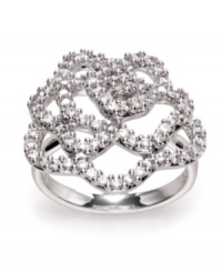 Featuring an abstract floral filigree design, Swarovski's cluster ring will add fanciful flair to your look whenever you wear it! Set in silver tone mixed metal, it's embellished with sparkling pavé crystals. Size 7. Featuring an abstract floral filigree design, Swarovski's cluster ring will add fanciful flair to your look whenever you wear it! Set in silver tone mixed metal, it's embellished with sparkling pavé crystals. Size 7.