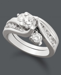 Wedding day bliss. This stunning bridal set combines a unique pattern of certified round-cut diamonds (1-1/2 ct. t.w.) in a polished 14k white gold setting. Wedding day bliss. This stunning bridal set combines a unique pattern of certified round-cut diamonds (1-1/2 ct. t.w.) in a polished 14k white gold setting.