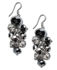 Add a hint of sparkle in midnight hues. Dark and mysterious earrings by Ali Khan feature jet black and gray glass beads set in hematite tone mixed metal. Approximate drop: 2-1/4 inches. Add a hint of sparkle in midnight hues. Dark and mysterious earrings by Ali Khan feature jet black and gray glass beads set in hematite tone mixed metal. Approximate drop: 2-1/4 inches.