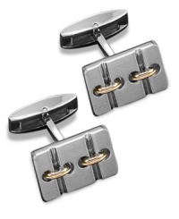 Button up your look. These sophisticated screw-accented cuff links make any look stand out. Crafted in stainless steel with 14k gold accents. Approximate length: 19 mm. Approximate width: 13 mm. Button up your look. These sophisticated screw-accented cuff links make any look stand out. Crafted in stainless steel with 14k gold accents. Approximate length: 19 mm. Approximate width: 13 mm.