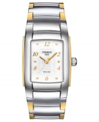 A contemporary timepiece flecked with golden accents from Tissot's T10 collection.