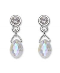 Set the style scene with a little Swarovski sparkle! These glam drop earrings feature faceted crystal drops suspended from a bezel-set crystal post. Crafted in silver tone mixed metal. Approximate drop: 3/4 inch. Set the style scene with a little Swarovski sparkle! These glam drop earrings feature faceted crystal drops suspended from a bezel-set crystal post. Crafted in silver tone mixed metal. Approximate drop: 3/4 inch.