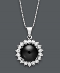 A traditional design in sweet, contrasting color. This stunning pendant highlights an onyx gemstone (10 mm) surrounded by round-cut white topaz (1 ct. t.w.). Set in sterling silver. Approximate length: 18 inches. Approximate drop: 3/4 inch. A traditional design in sweet, contrasting color. This stunning pendant highlights an onyx gemstone (10 mm) surrounded by round-cut white topaz (1 ct. t.w.). Set in sterling silver. Approximate length: 18 inches. Approximate drop: 3/4 inch.