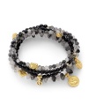 THE LOOKSet of five beaded braceletsYin yang, Buddha and peace charmsRutilated quartz and onyx stones22k goldplated vermeil sterling silver charm accentsElastic pull-on styleTHE MEASUREMENTWidth, about 2.5ORIGINMade in USA of imported materials