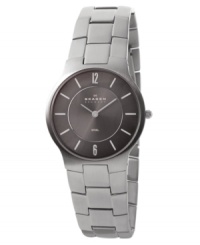 In sleek charcoal gray with a refined, modern style, this Skagen Denmark watch is perfect for every occasion. Silvertone stainless steel bracelet and round case. Round grey dial with logo and stick indices. Quartz movement. Water resistant to 30 meters. Limited lifetime warranty. In sleek charcoal gray with a refined, modern style, this Skagen Denmark watch is perfect for every occasion. Silvertone stainless steel bracelet and round case. Round grey dial with logo and stick indices. Quartz movement. Water resistant to 30 meters. Limited lifetime warranty.