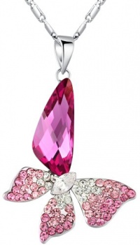 ARCO IRIS Stylized Butterfly Wing Drop Swarovski Elements Crystal Pendant Necklace for Women W 18k White Gold Plated Chain (Pink) - 2004701 ARCO IRIS Stylized Butterfly Wing Drop Swarovski Elements Crystal Pendant Necklace for Women W 18k White Gold Plated Chain (Pink) - 2004701