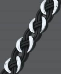 Rugged and stylish. This men's bracelet combines braided black leather and stainless steel links for a polished look. Approximate length: 8-1/2 inches. Rugged and stylish. This men's bracelet combines braided black leather and stainless steel links for a polished look. Approximate length: 8-1/2 inches.