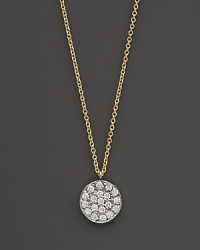 Diamond pavé medallion necklace is set in yellow gold. Designed by Meira T. Diamond pavé medallion necklace is set in yellow gold. Designed by Meira T.