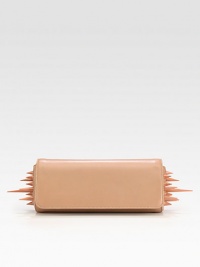 A dramatic style in supple leather with spiked sides.Magnetic flap closureOne inside open pocketSignature red lining10W X 4H X 2½DMade in Italy A dramatic style in supple leather with spiked sides.Magnetic flap closureOne inside open pocketSignature red lining10W X 4H X 2½DMade in Italy