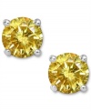 Add a pop of sunshine-bright color, in one small drop. These sparkling stud earrings feature round-cut yellow diamonds (1-1/2 ct. t.w.) in a four-prong setting of 14k white gold. Approximate diameter: 1/4 inch.
