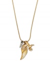 Style that glides you through the day, by RACHEL Rachel Roy. Delicate wing charms shake things up on this golden necklace. Crafted in worn gold tone and silver tone mixed metal. Approximate length: 17-1/2 inches + 2-inch extender. Approximate drop: 1 inch.