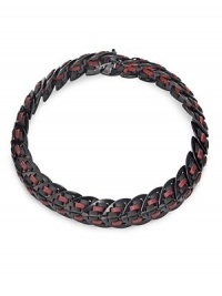THE LOOKStructured geometric designWoven leather accentsHook closureBrass with lacquer finishTHE MEASUREMENTWidth, about 1Length, about 17ORIGINImported THE LOOKStructured geometric designWoven leather accentsHook closureBrass with lacquer finishTHE MEASUREMENTWidth, about 1Length, about 17ORIGINImported
