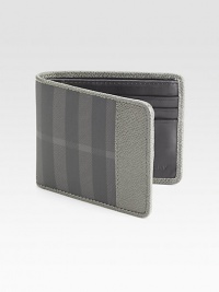 Iconic style that never fades, finely-crafted in checked PVC and leather.One billfold compartmentSix card slotsPVC/Leather4 x 3½Made in Italy Iconic style that never fades, finely-crafted in checked PVC and leather.One billfold compartmentSix card slotsPVC/Leather4 x 3½Made in Italy