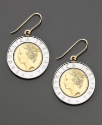 International news. These striking earrings feature Lira set in 14k yellow and white gold for a sophisticated look. Drop measures 1-1/2 inches. International news. These striking earrings feature Lira set in 14k yellow and white gold for a sophisticated look. Drop measures 1-1/2 inches.