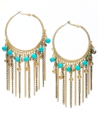 INC International Concepts take traditional hoops to a whole, new level. Trendy fringe and plastic turquoise beading mixed with diamond dust beads and glass rondelles create a head-turning style. Set in mixed metal. Approximate drop: 2-1/4 inches. INC International Concepts take traditional hoops to a whole, new level. Trendy fringe and plastic turquoise beading mixed with diamond dust beads and glass rondelles create a head-turning style. Set in mixed metal. Approximate drop: 2-1/4 inches.