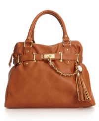 A stunning satchel with a sophisticated edge. This fabulous design by Steve Madden features gold-tone hardware, a decorative tassel and an optional crossbody strap. The perfect intersection of style and functionality. A stunning satchel with a sophisticated edge. This fabulous design by Steve Madden features gold-tone hardware, a decorative tassel and an optional crossbody strap. The perfect intersection of style and functionality.
