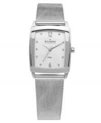 With a stainless steel mesh bracelet and Swarovski shine, this Skagen Denmark watch lends an element of understated sophistication. With a stainless steel mesh bracelet and Swarovski shine, this Skagen Denmark watch lends an element of understated sophistication.