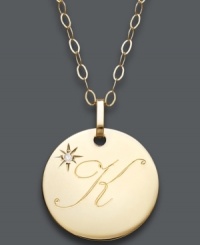 The perfect personalized present! Kristin or Kathleen will be thrilled to open this thoughtful initial letter pendant. Crafted in 14k gold with a sparkling diamond accent. Approximate length: 16 inches + 2-inch extender. Approximate drop: 3/4 inch.