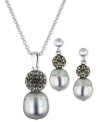 Gorgeous in gray. This necklace and earrings set is crafted in sterling silver with cultured freshwater pearls (9-11 mm) and crystals coming together for a captivating look. Approximate length: 18 inches. Approximate drop: 7/8 inch. Approximate drop, earrings: 3/4 inch.