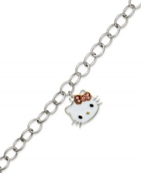 Face forward for fashion. Hello Kitty's sterling silver link necklace features an enamel charm with sparkling pink crystals for a look that's both whimsical and stylish. Approximate length: 7-1/2 inches. Approximate drop: 1/2 inch. Face forward for fashion. Hello Kitty's sterling silver link necklace features an enamel charm with sparkling pink crystals for a look that's both whimsical and stylish. Approximate length: 7-1/2 inches. Approximate drop: 1/2 inch.