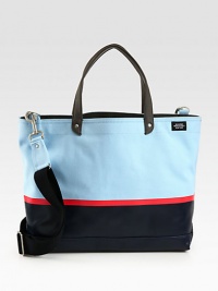 Tote your belongings around town in style this season with this structured canvas bag, dipped in rubber latex for added protection, in contrasting colors that lends a nautical feel to a contemporary design.Double top handlesAdjustable shoulder strapInterior zip pocketCanvas14W x 16H x 6DImported Tote your belongings around town in style this season with this structured canvas bag, dipped in rubber latex for added protection, in contrasting colors that lends a nautical feel to a contemporary design.Double top handlesAdjustable shoulder strapInterior zip pocketCanvas14W x 16H x 6DImported