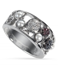 More to embrace. EFFY Collection's sterling silver ring is adorned with cultured freshwater pearls (3-3.5 mm), as well as white sapphire, blue topaz and pink tourmeline accents (1/6 ct. t.w.), bringing together an array of elegant styles. Size 7. More to embrace. EFFY Collection's sterling silver ring is adorned with cultured freshwater pearls (3-3.5 mm), as well as white sapphire, blue topaz and pink tourmeline accents (1/6 ct. t.w.), bringing together an array of elegant styles. Size 7.