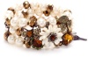 Betsey Johnson Iconic Autumn Flower and Pearl Bead 3 Row Stretch Bracelet