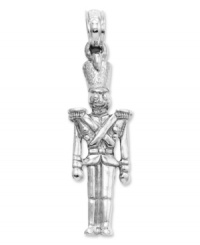 Stand attention in style! This charming toy soldier charm features a 3D design in 14k white gold. Chain not included. Approximate length: 1-1/10 inches. Approximate width: 3/10 inch. Stand attention in style! This charming toy soldier charm features a 3D design in 14k white gold. Chain not included. Approximate length: 1-1/10 inches. Approximate width: 3/10 inch.