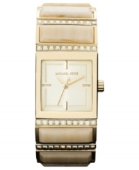 A linked design flaunts sparkle and soothing tones on this Erin collection watch from Michael Kors. A linked design flaunts sparkle and soothing tones on this Erin collection watch from Michael Kors.