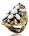 Add a bright pop of color. Clean white acrylic beads combine with clear glass accents on Style&co.'s sparkling statement ring. Crafted in gold tone mixed metal. Ring stretches to fit finger.