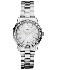 A perfectly petite sport watch with dazzling crystal accents, by GUESS. A perfectly petite sport watch with dazzling crystal accents, by GUESS.
